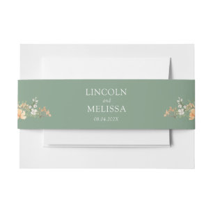 Basil, Peach and White Floral Wedding   Invitation Belly Band