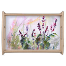 Basil Watercolor Elegant Botanical Serving Tray
