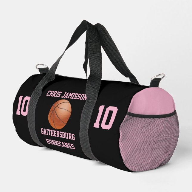 Baskeball Team Coach Player Black Pink Personalise Duffle Bag (Right Corner)