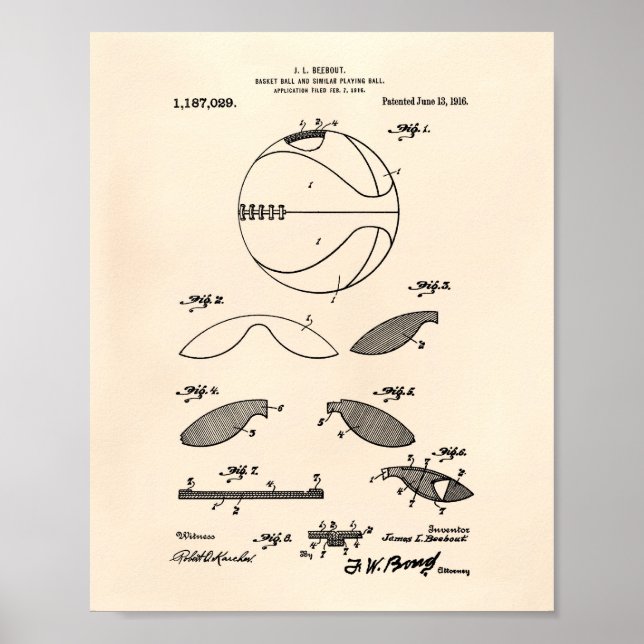 Basket Ball 1916 Patent Art Old Peper Poster (Front)