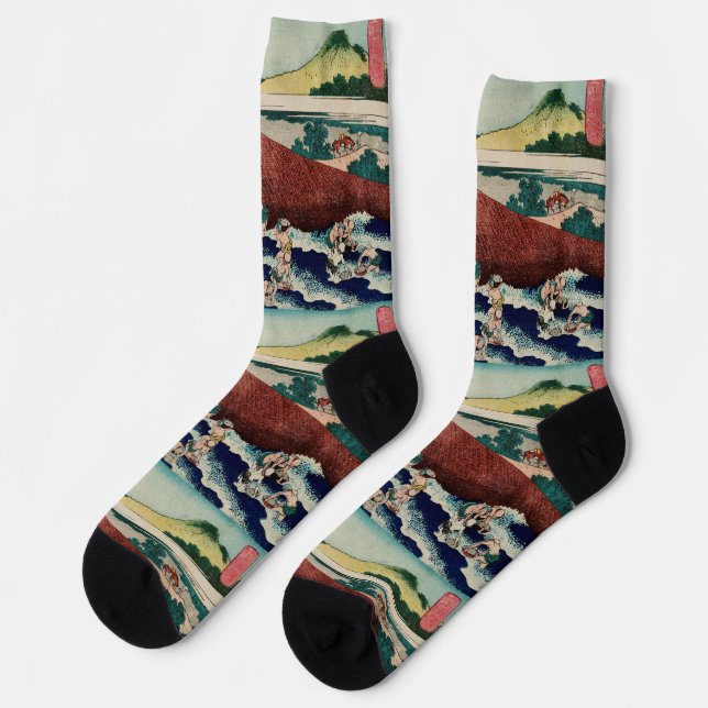 Basket fishing in the Kinu River by Hokusai Socks (Left)