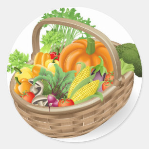 Basket fresh vegetables classic round sticker
