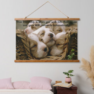 basket full of puppies hanging tapestry