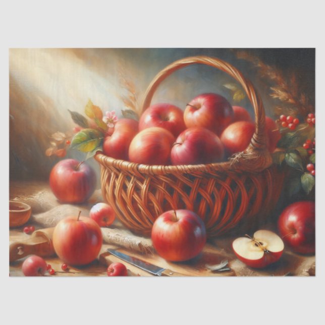 Basket of Apples Still Life Painting Decoupage Tissue Paper (Front)