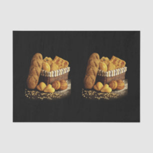 BASKET OF BREAD/BLACK BACKGROUND TISSUE PAPER