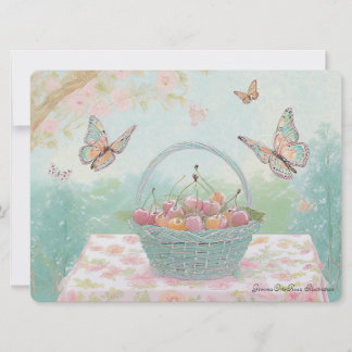 Basket of cherries illustration holiday card