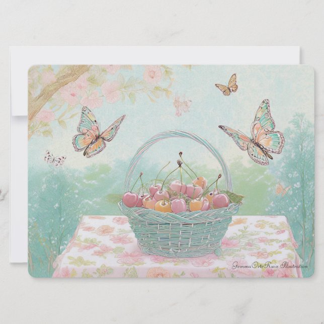 Basket of cherries illustration holiday card (Front)