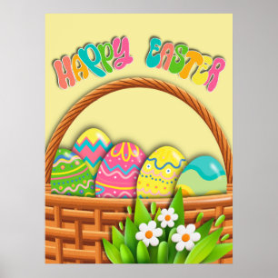 Basket of coloured Easter Eggs Happy Easter wall Poster
