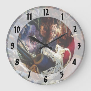 Basket of Crocheting and Thread Large Clock
