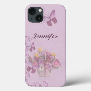 Basket of Flowers and Butterflies, Name iPhone 13 Case