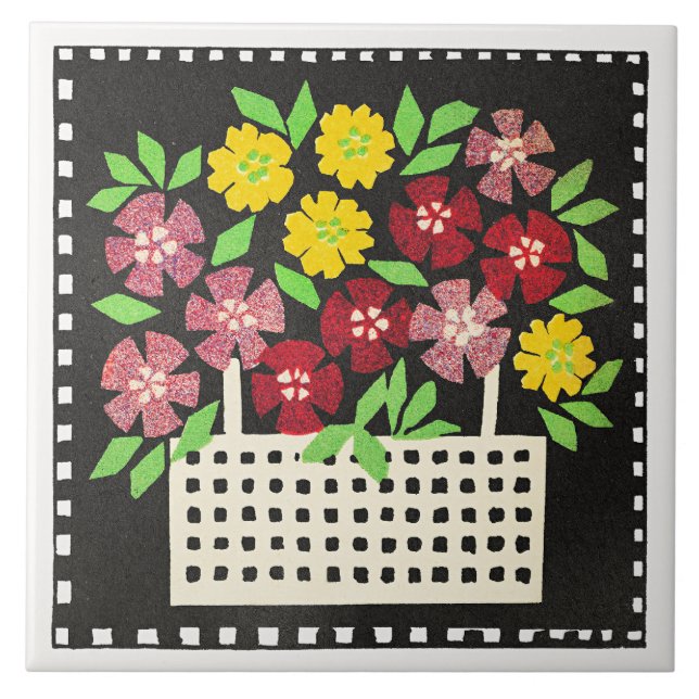 Basket of Flowers, red and yellow, Tile (Front)