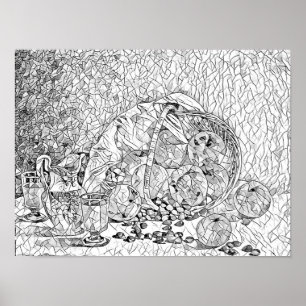 Basket Of fruit Abstract adult Colouring page Poster