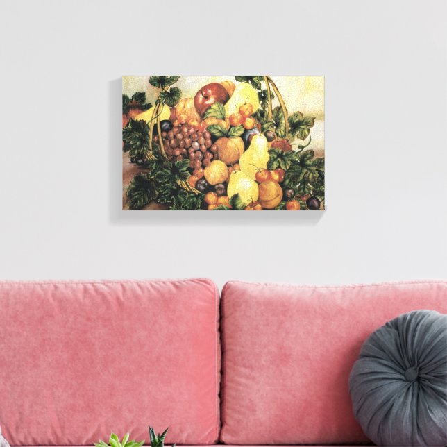 Basket of Fruit Watercolor Painting  Canvas Print (Insitu(LivingRoom))
