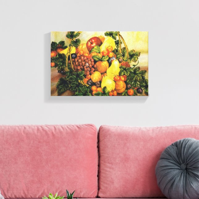 Basket of Fruit Watercolor Painting  Canvas Print (Insitu(LivingRoom))