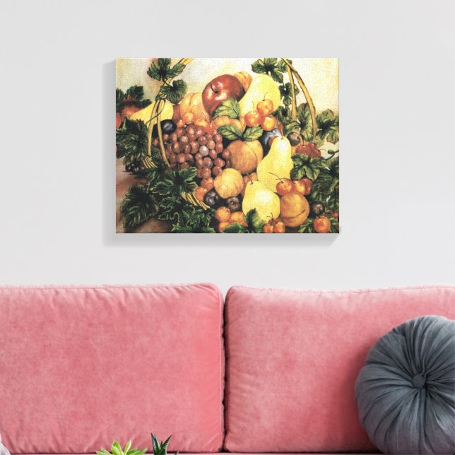 Basket of Fruit Watercolor Painting  Canvas Print (Insitu(LivingRoom))