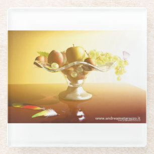 Basket of glass with fruits and batterfly    coaster