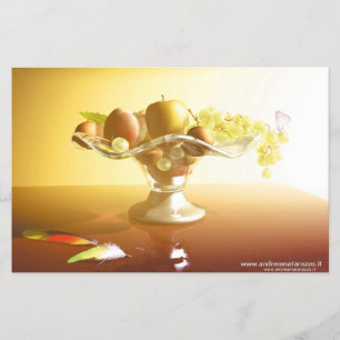 Basket of glass with fruits and batterfly flyer