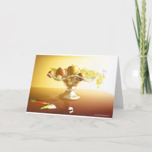 Basket of glass with fruits and batterfly note card