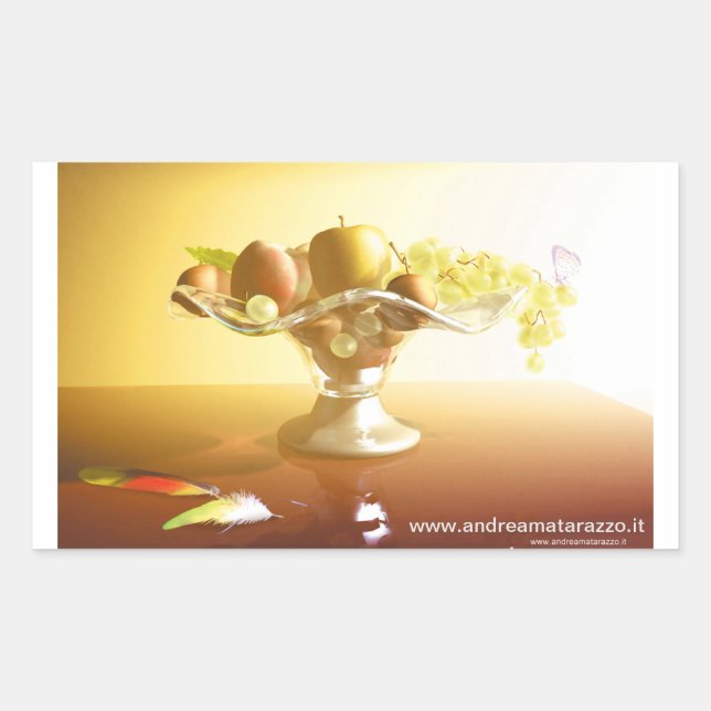 Basket of glass with fruits and batterfly    rectangular sticker (Front)