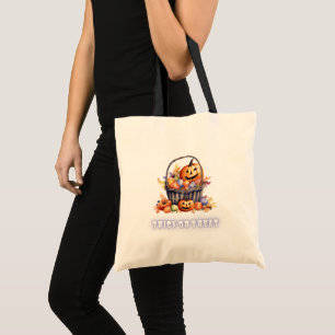 Basket of Jack-O' Lanterns & Candy Trick or Treat Tote Bag