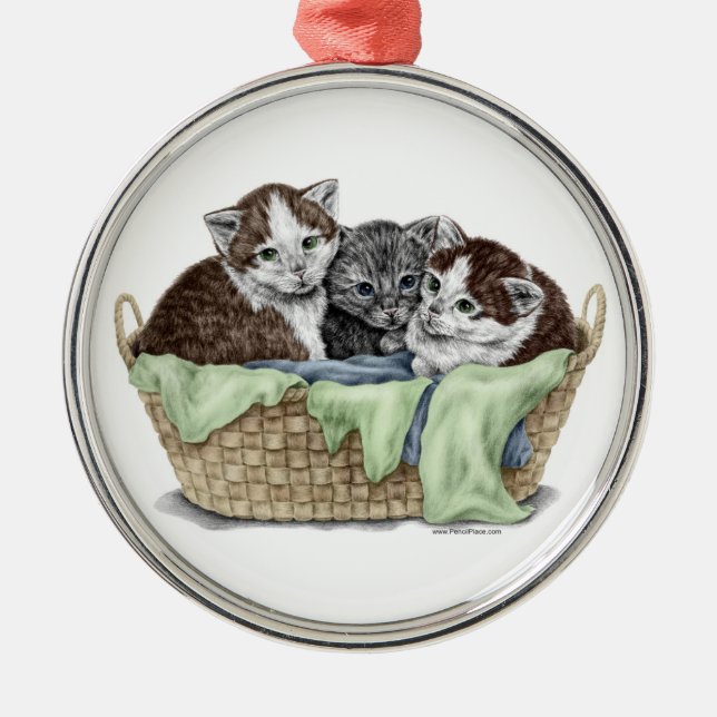 Basket of Kittens Metal Tree Decoration (Front)