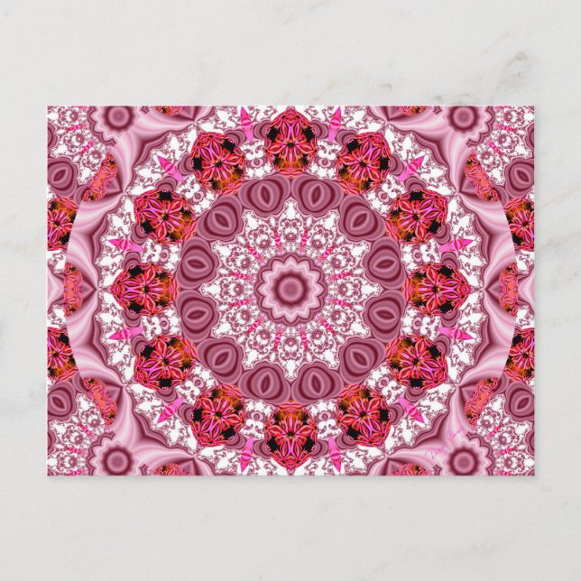 Basket of Lace, Abstract Red, Pink, White Mandala Postcard (Front)