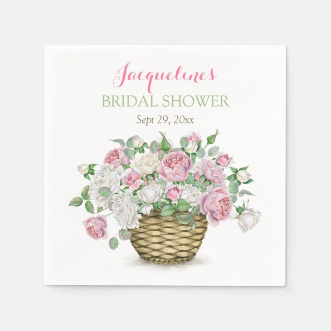 Basket of Pink & White Roses Napkin (Front)