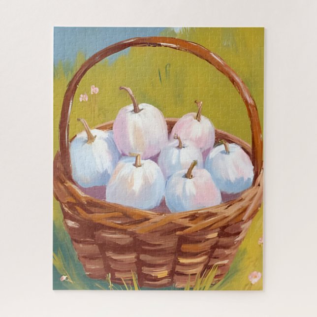 Basket of Pumpkins | Watercolor Fall Autumn Jigsaw Puzzle (Vertical)