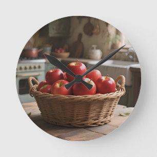 Basket of Red Apples Round Clock
