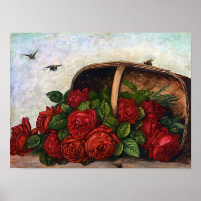 Basket of Red Roses Paul de Longpre Fine Art Poster (Front)