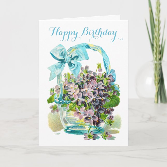 Basket of Violets Happy Birthday Card (Front)
