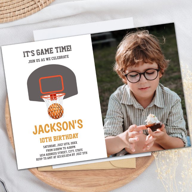 Basket Orange Ball Basketball Invitations w photo (Basket Orange Ball Basketball Invitations w photo)