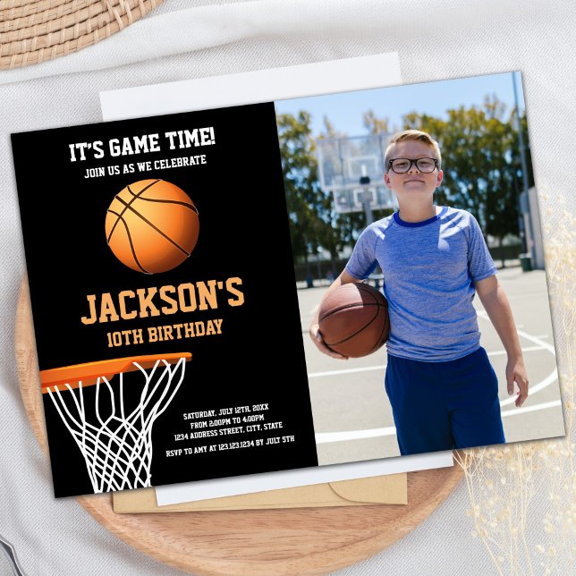 Basket Photo Basketball Ball Birthday Invitations (Basket Photo Basketball Ball Birthday Invitations)