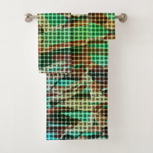 Basket style of green and brown similar dry straw bath towel set