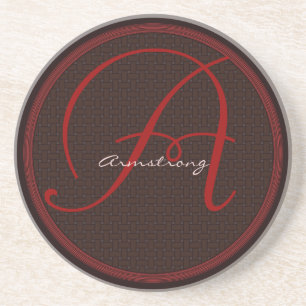 Basket Weave Monogram Wedding Anniversary Coasters
