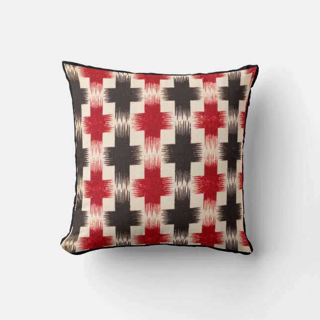 Basket Weave Pattern red and black Abstract art Cushion (Front)