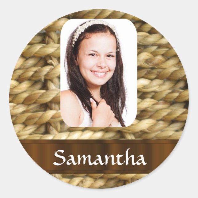 Basket weave photo template classic round sticker (Front)