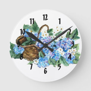 BASKET WITH  HYDRANGEAS ROUND CLOCK