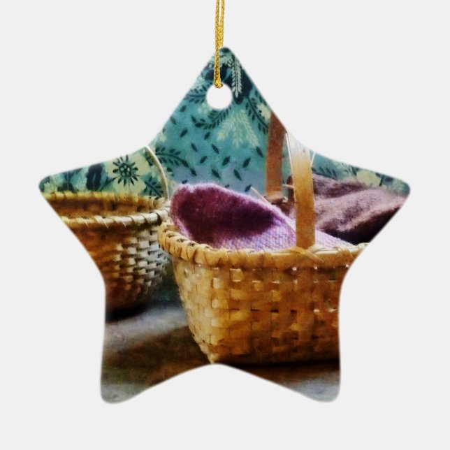 Basket With Knitting Ceramic Tree Decoration (Front)