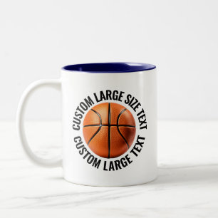 Basketbal Ball & Large Text NAVY BLUE 11oz Custom Two-Tone Coffee Mug
