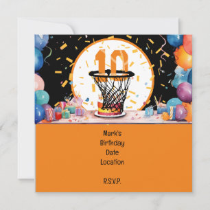 Basketball  10th Birthday with number in mini hoop Save The Date