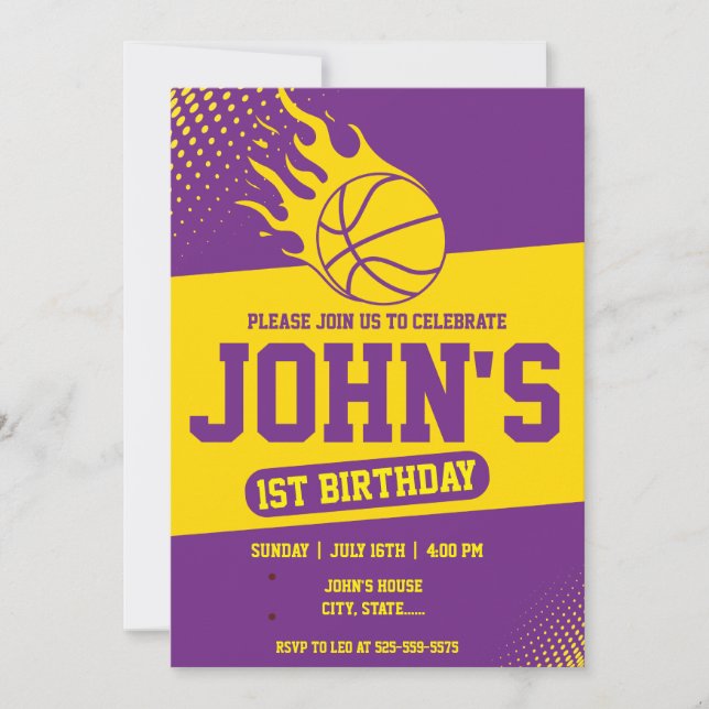 Basketball 1st Birthday Invitation (Front)