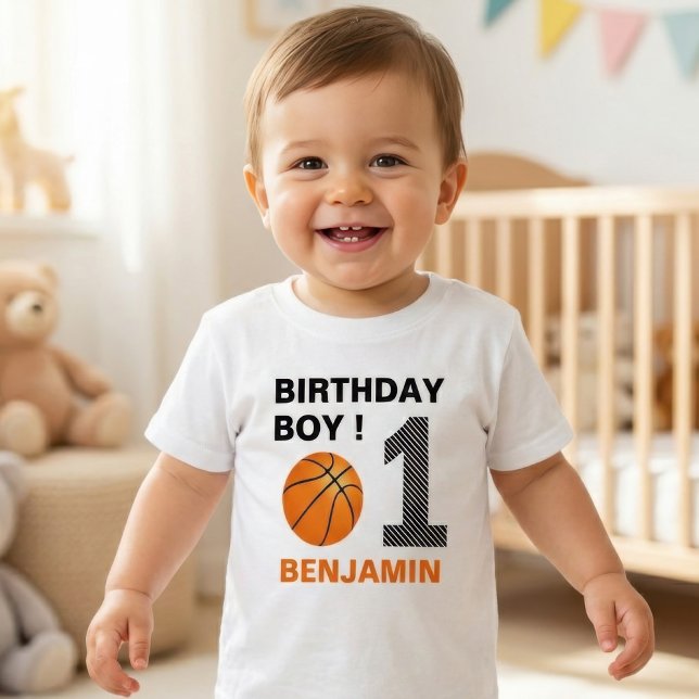 Basketball 1st Birthday Party Baby T-Shirt (Creator Uploaded)