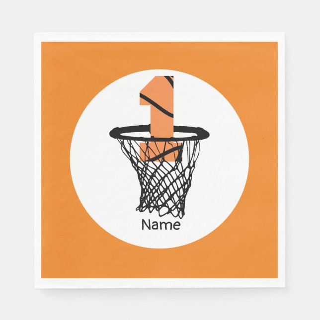 Basketball  1st Birthday with number in mini hoop  Napkin (Front)