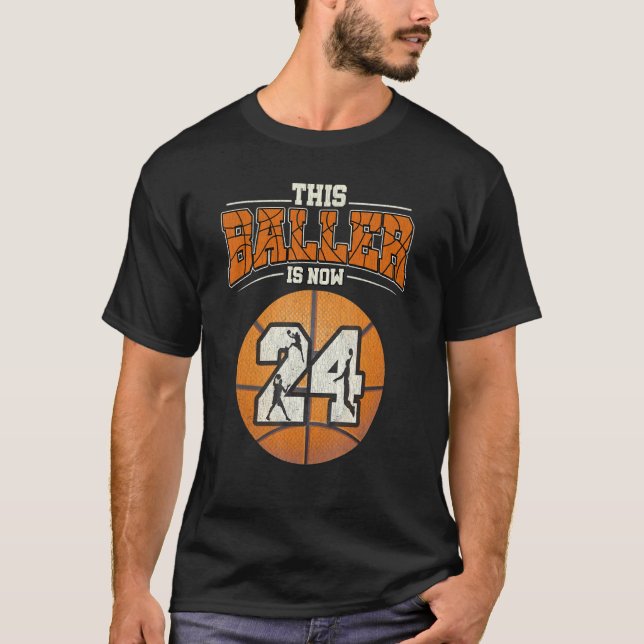 Basketball 24th Birthday   Girl Boy Bball 24 Years T-Shirt (Front)
