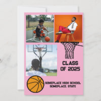 Basketball 3 Photo Collage Pink Graduation