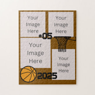 Basketball 4 Photo Collage Jigsaw Puzzle Brown