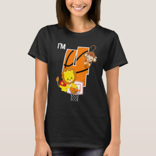 Basketball 4th Birthday Party Lion Monkey Zoo Anim T-Shirt