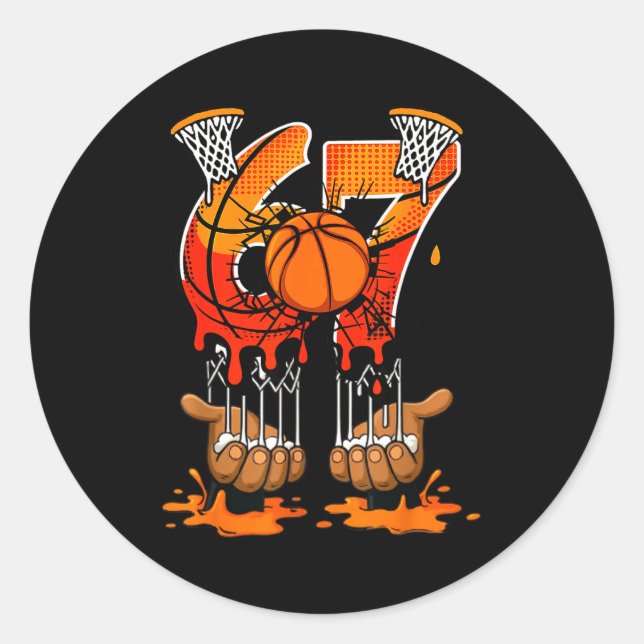 Basketball 67 Six Seven 6 7 Boys Funny Gen Alpha M Classic Round Sticker (Front)