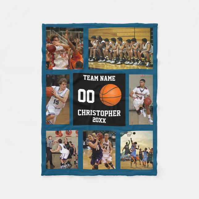 Basketball 7 Photo Collage Dark Blue Small Fleece Blanket (Front)